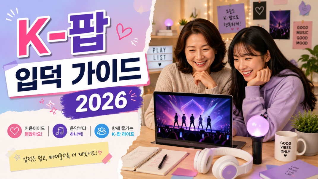 K-팝 입덕 가이드 2026과 아이돌 팬덤 문화를 쉽게 설명하는 썸네일 이미지