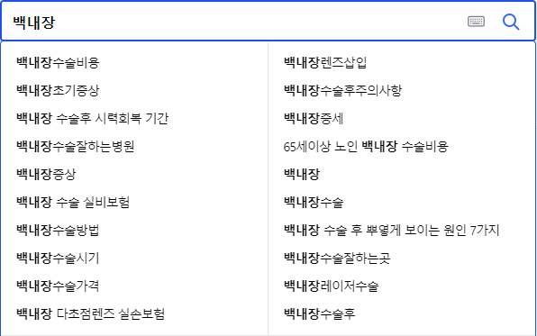 백내장 연관 검색어들