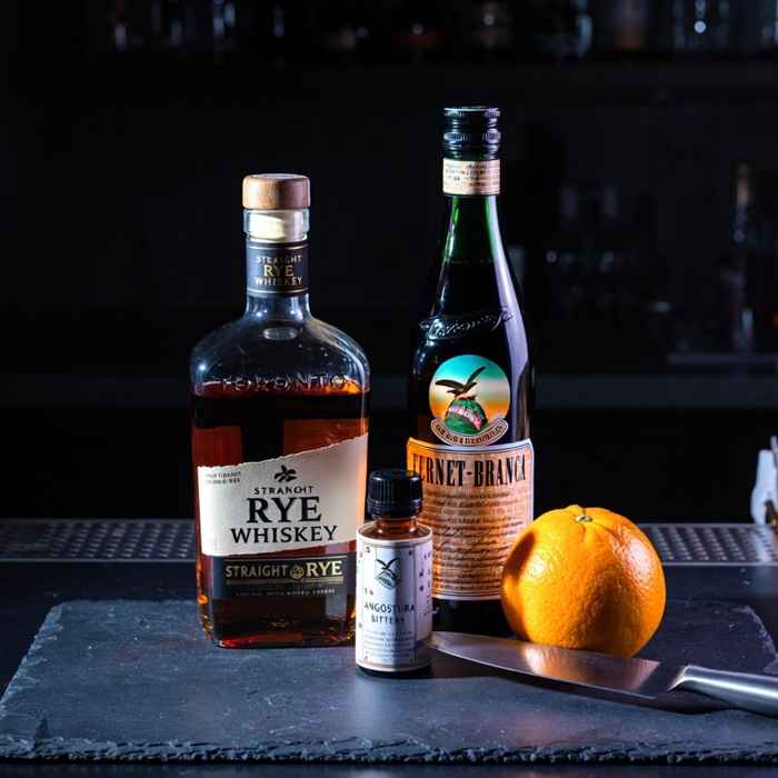 토론토 칵테일 재료 - 라이 위스키와 페르네 브랑카