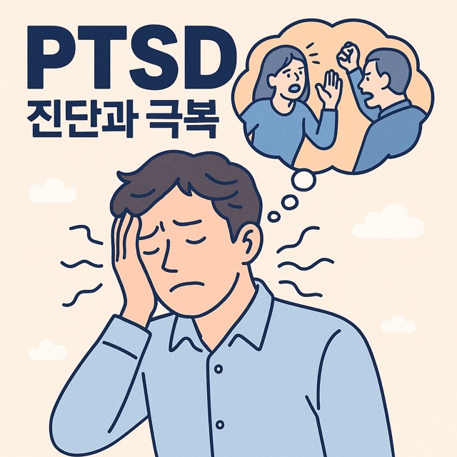 외상후스트레스장애(PTSD)로 고통받는 남성과 트라우마 기억을 표현한 만화(출처: 자체제작)