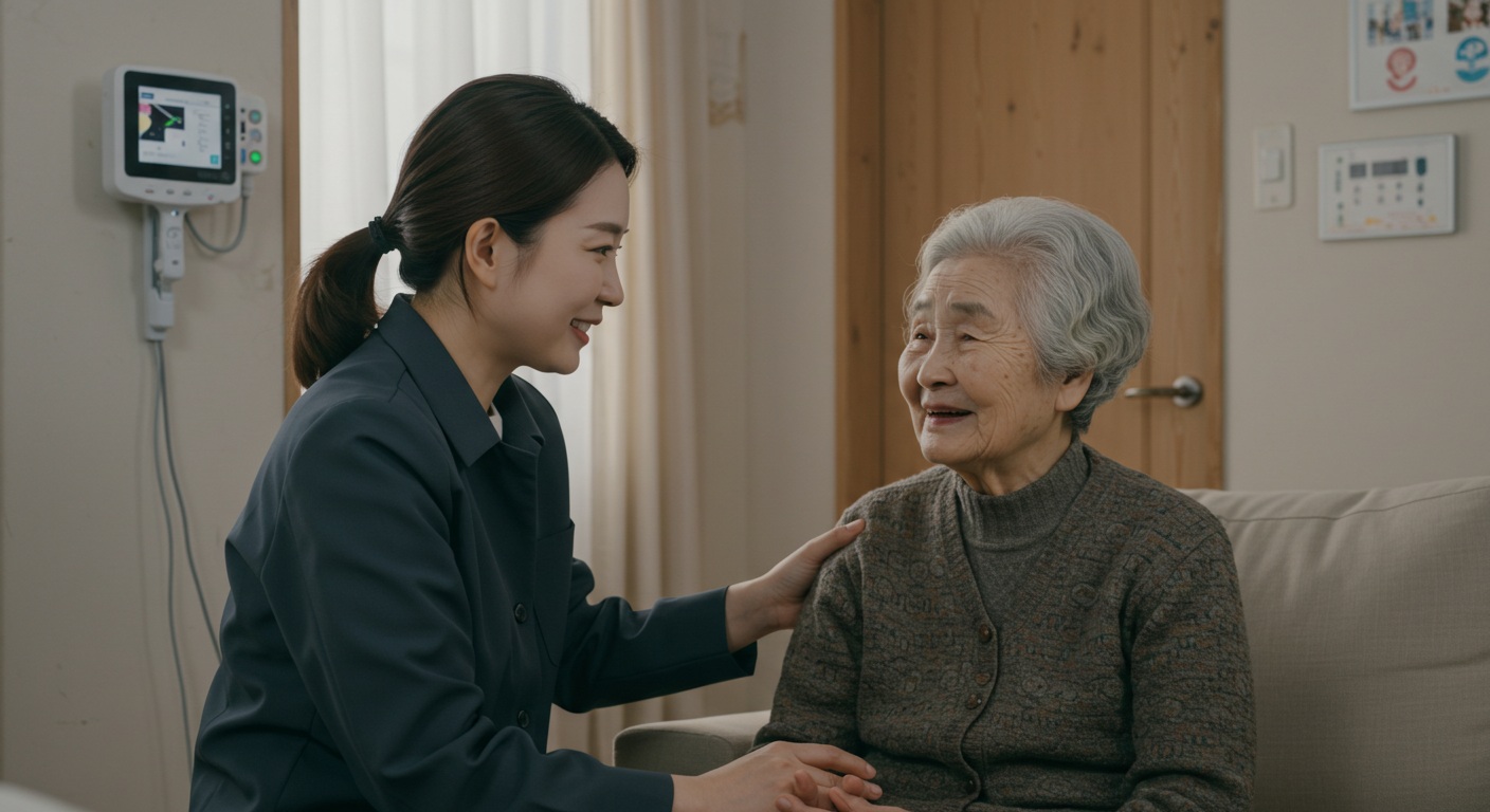 노인과 돌봄 제공자가 함께 있는 따뜻한 모습