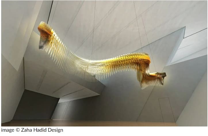 새로운 자하 하디드 x SLAMP 조명 조각 New zaha hadid x SLAMP lighting sculpture undulates and warps across space