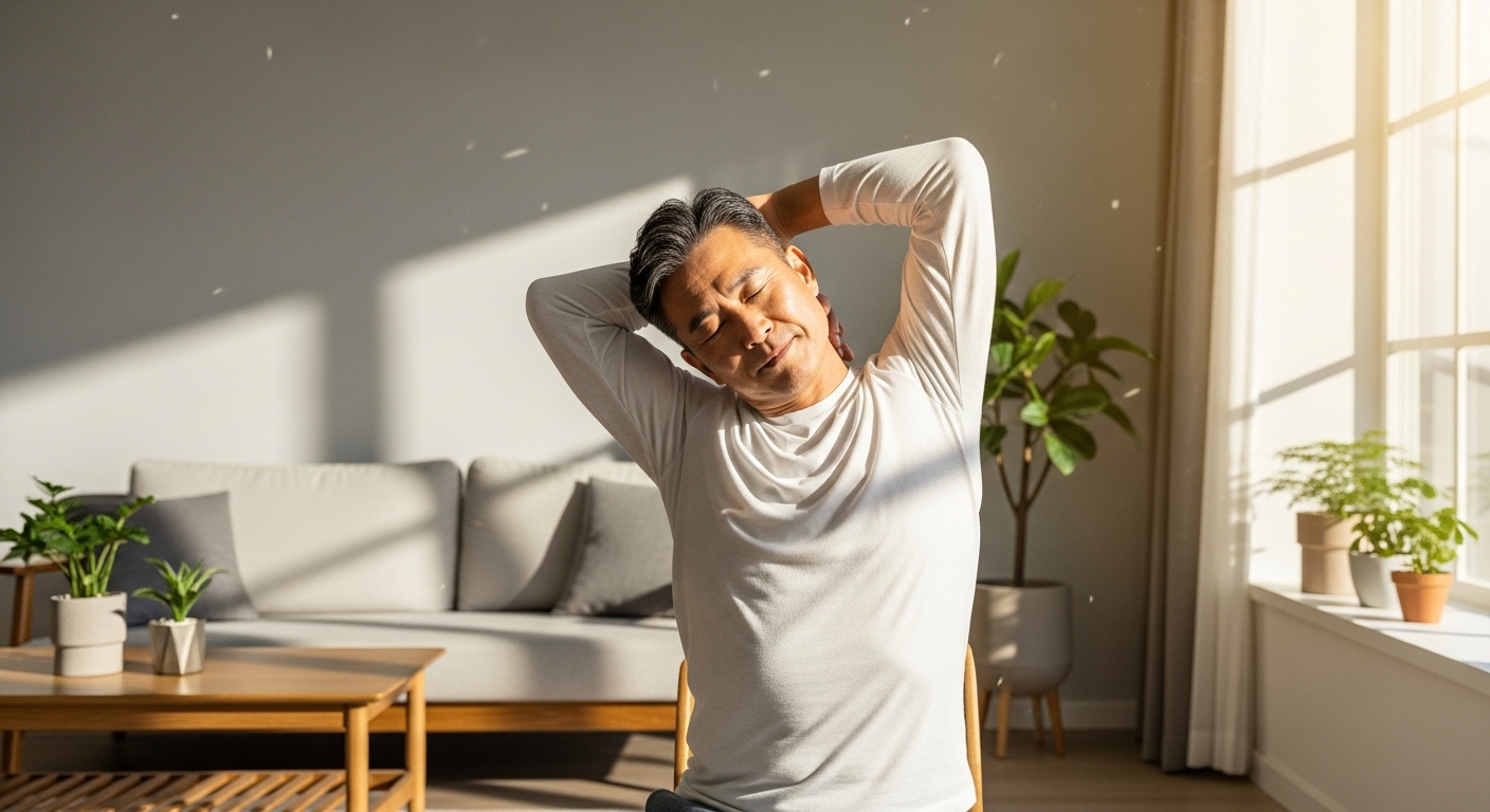 아침 스트레칭하는 50대 한국인 남성