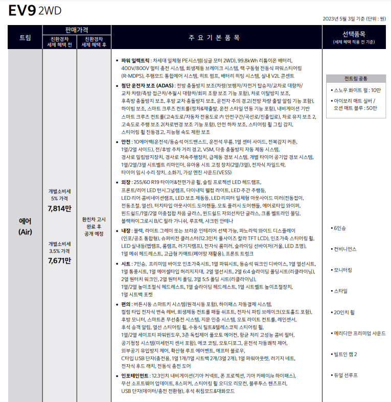 EV9 스펙