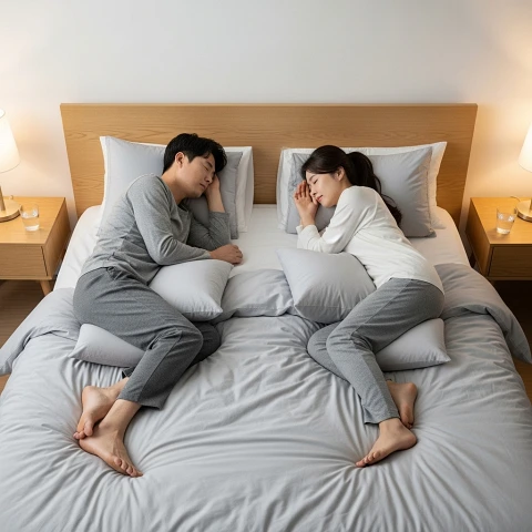 다리 사이에 베개를 두면 척추와 골반을 보호하며 올바른 수면 자세를 유지할 수 있습니다