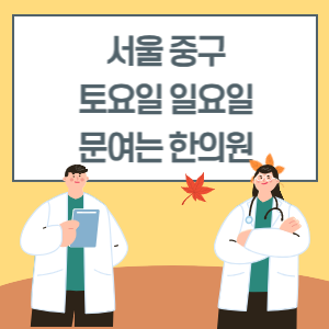 서울 중구 토요일 일요일 한의원 진료 병원 리스트