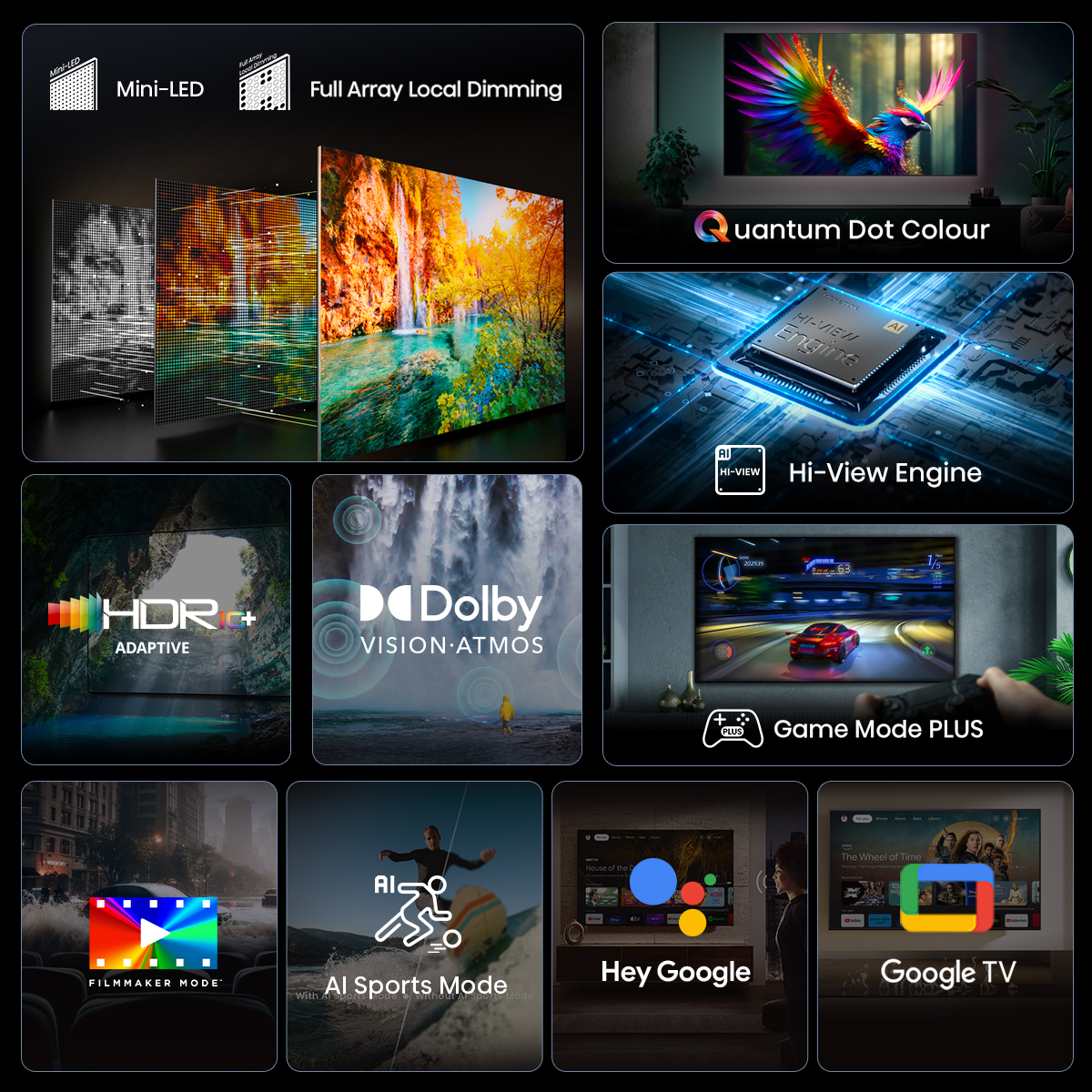하이센스 65인치 구글 4K 스마트 TV, 넷플릭스 및 디즈니+ 지원, 대형 화면