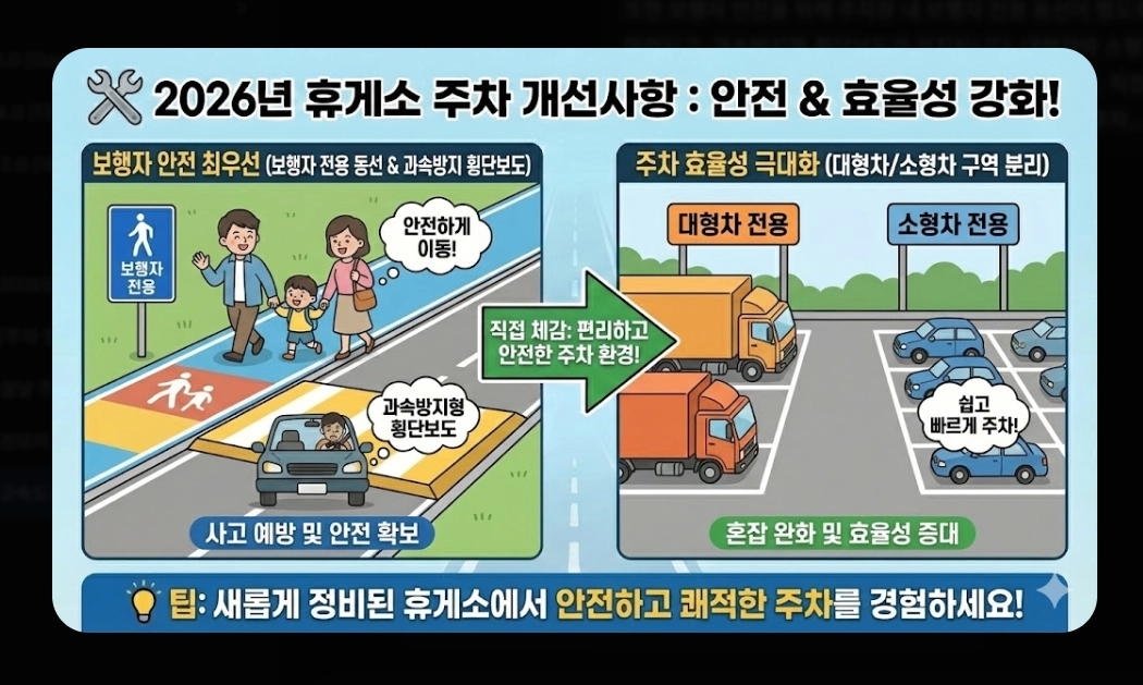 고속도로 휴게소 주차(2026년, 기본 규정, 안내 시스템)(+ 개방형 휴게소)