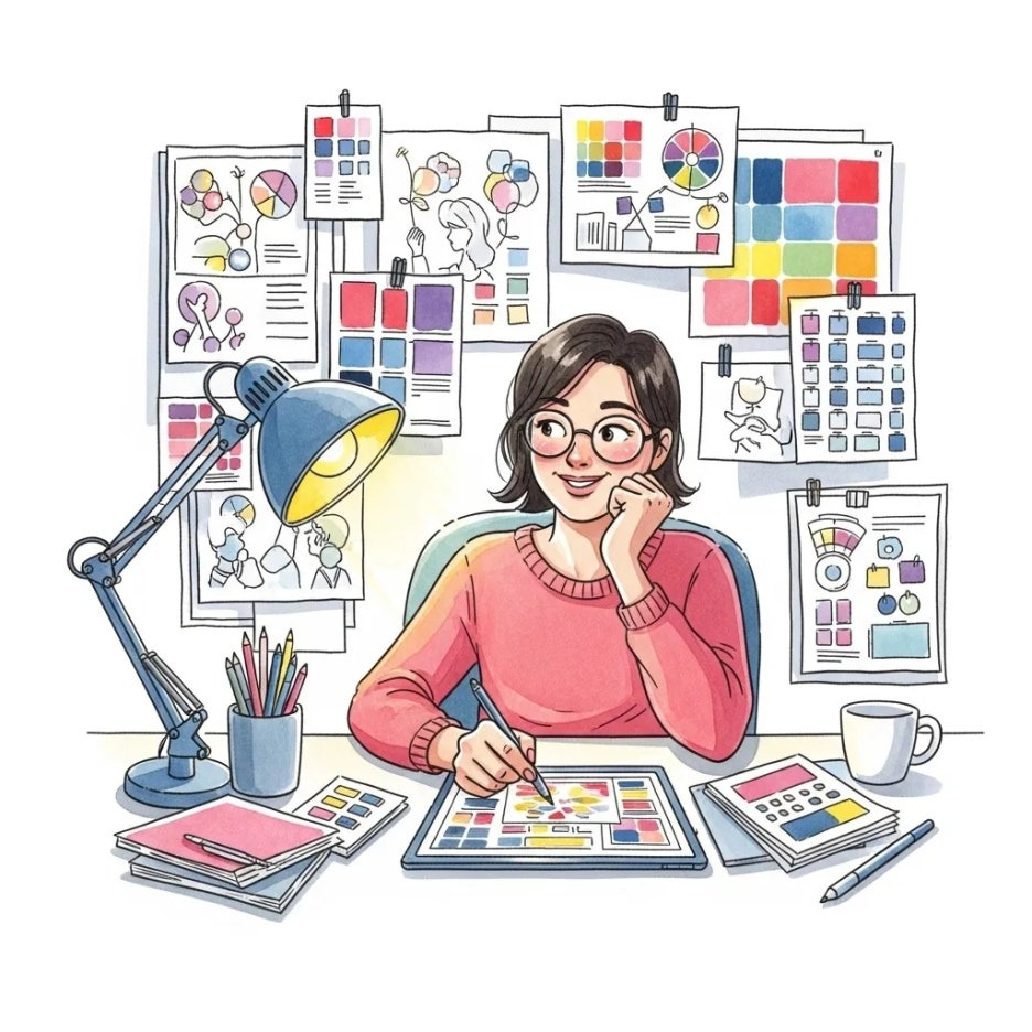 디자이너가 아이디어를 구상하는 장면