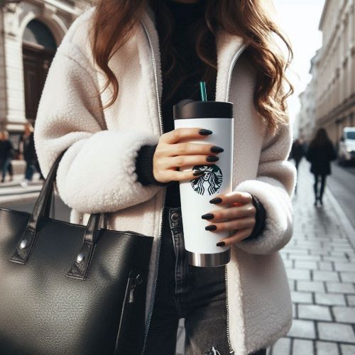 커피텀블러를 들고 걸어가는 여성