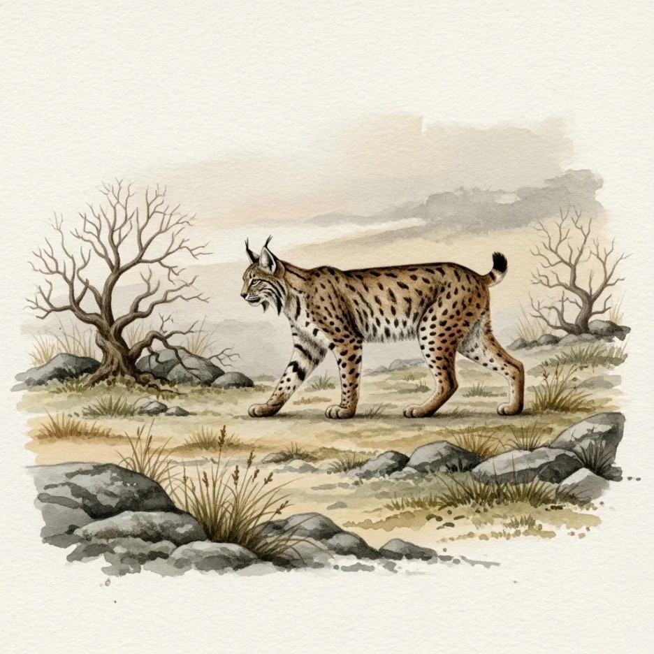 외롭게 걷는 시라소니의 쓸쓸한 발걸음