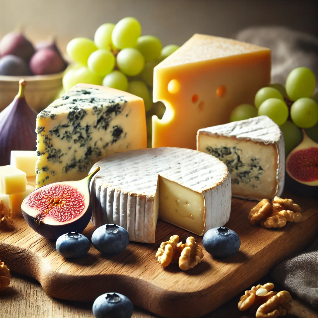 블루치즈,브리치즈, 고르곤졸라와 과일, 견과류