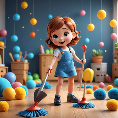 청소 하는 여성 캐릭터