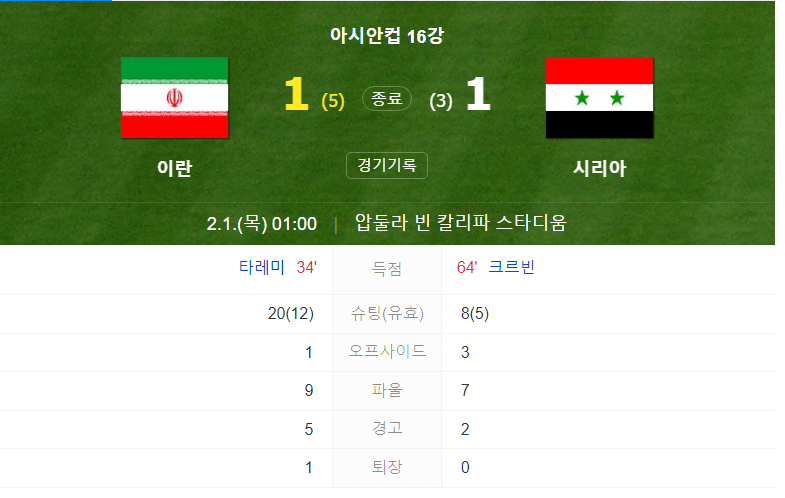 이란 VS 시라아 16강전