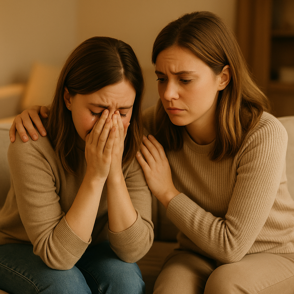 우는여자 위로하는 여자