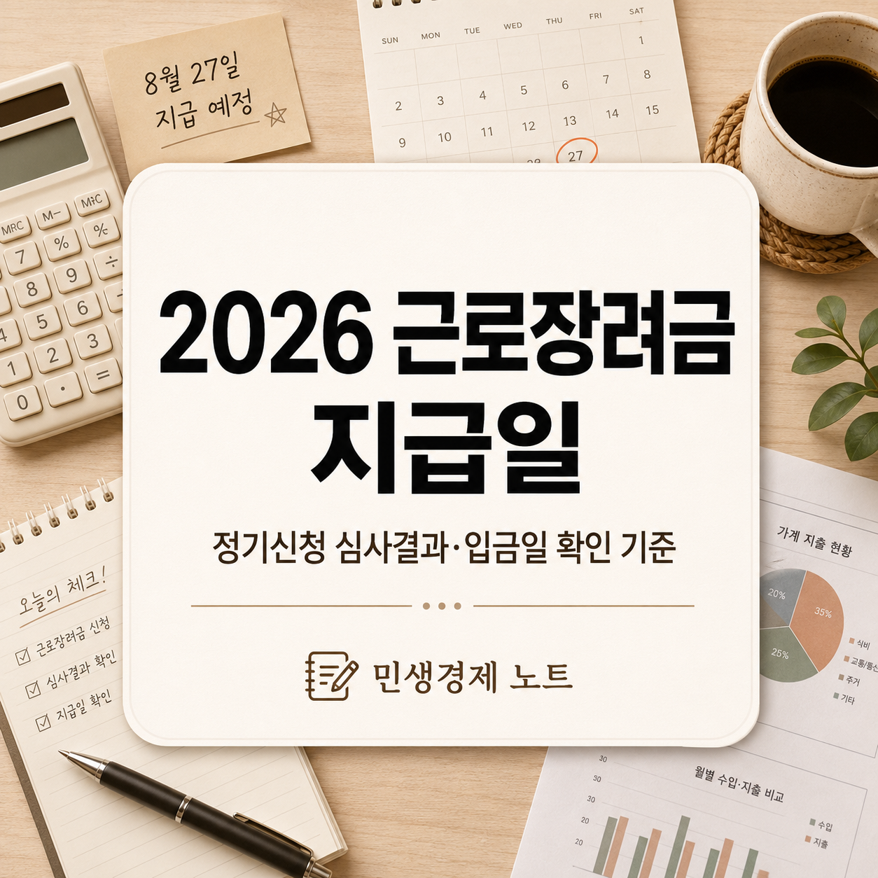 2026년 근로장려금 정기신청 지급일과 심사결과 확인 기준을 안내하는 민생경제노트 대표 이미지