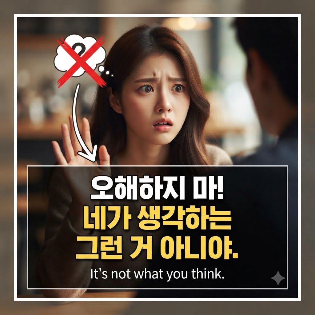 오해하지 마! 네가 생각하는 그런 거 아니야 (It's not what you think)" 영어 표현을 설명하는 썸네일 이미지
