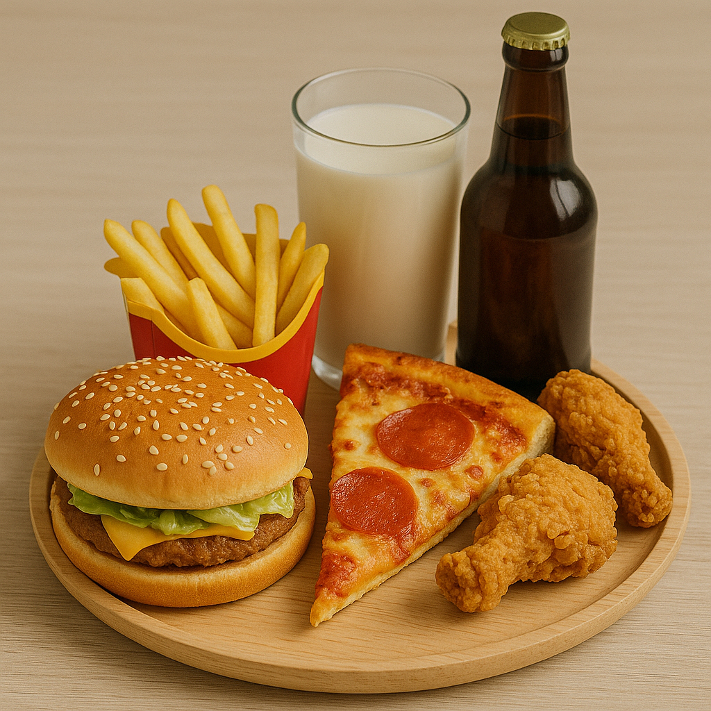 췌장염 환자가 피해야 할 음식이 놓여 있는 이미지