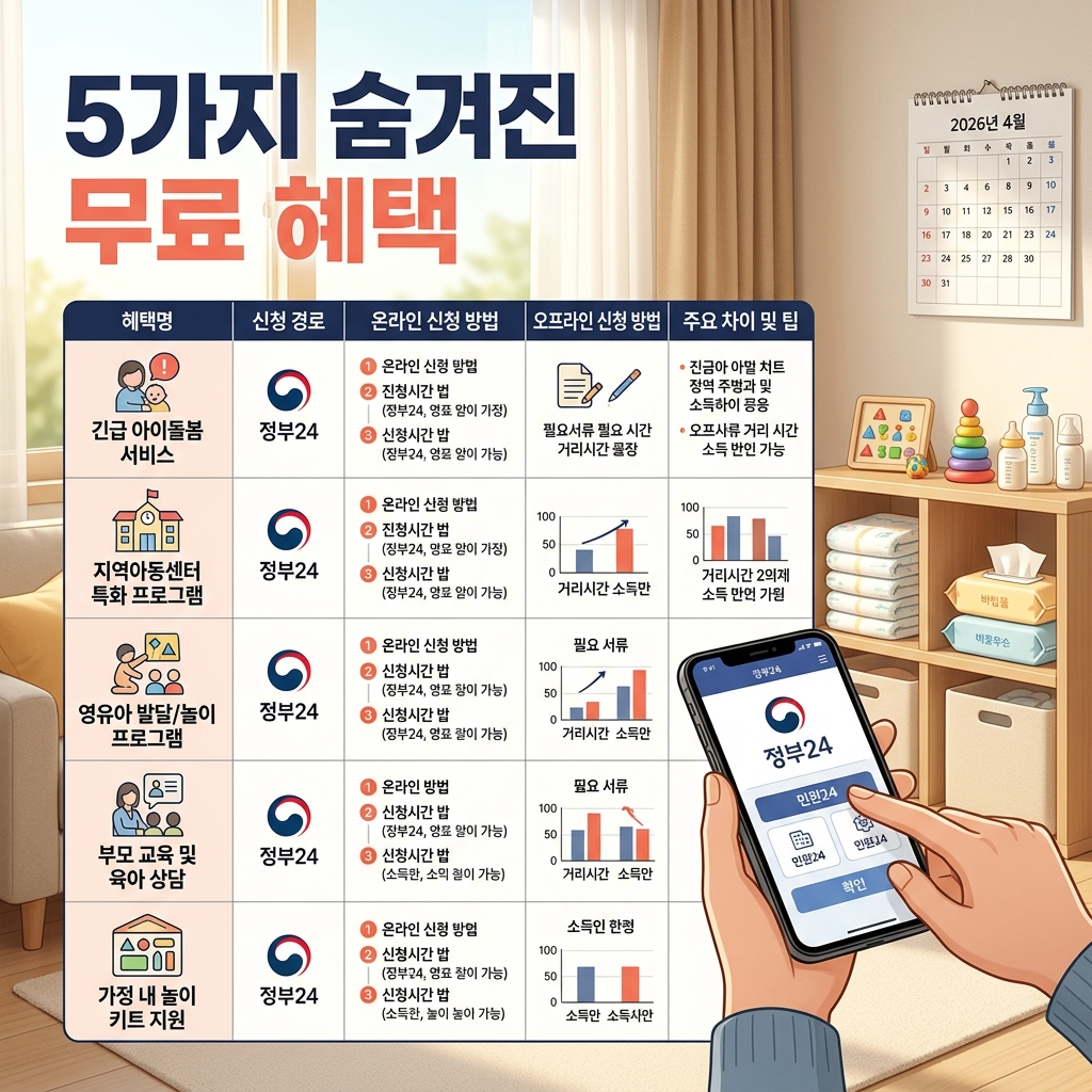 2026년 육아 숨은 무료 혜택 신청 방법 비교