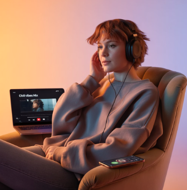 유튜브 반복 재생 마무리 섹션 - 유튜브 음악을 들으며 명상을 하는 사람의 이미지