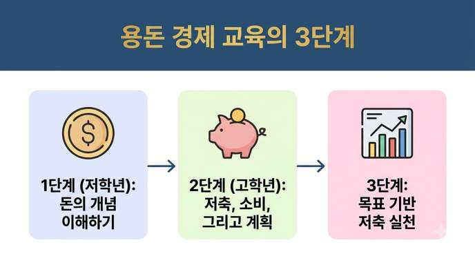용돈 경제교육 3단계 인포그래픽