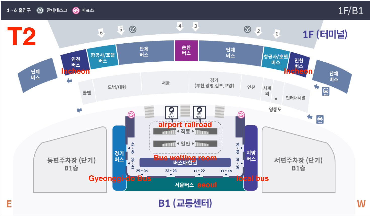 인천국제공항 제2여객터미널 도착층 1F 및 B1F