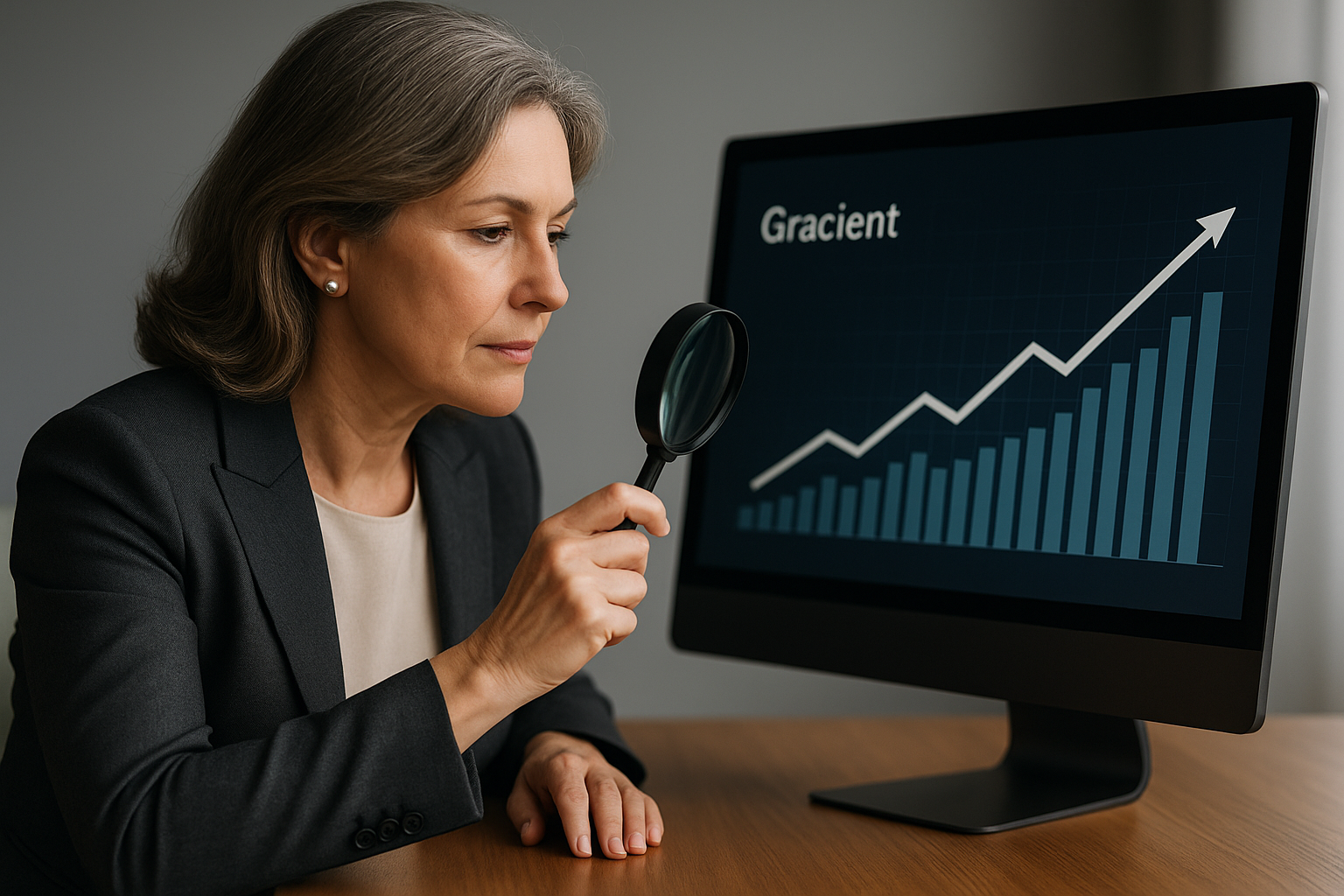 중년 여성 블로그의 수익 증대를 위해 구글 서치 콘솔 데이터를 분석하는 블로거 이미지