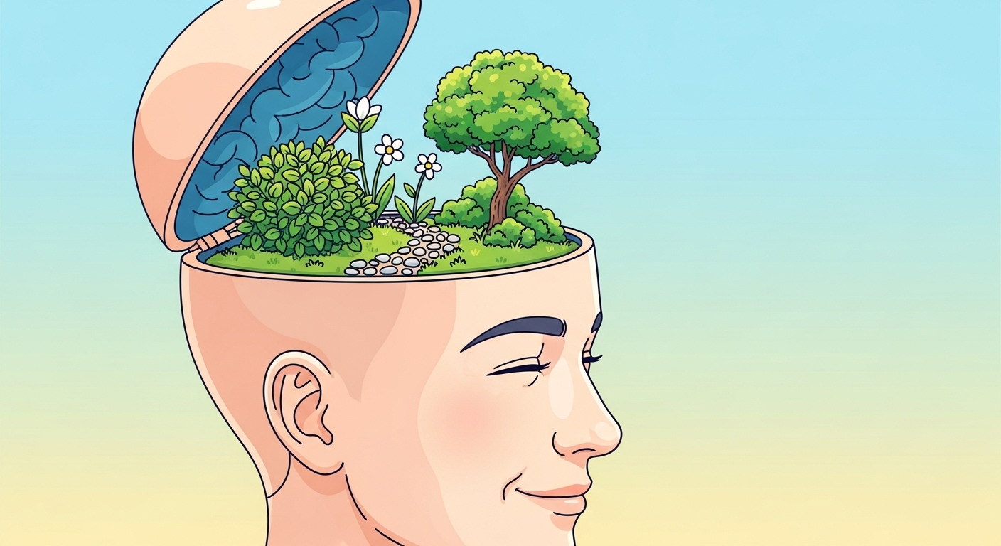 건강한 뇌와 기억력 향상을 상징하는 밝고 긍정적인 일러스트