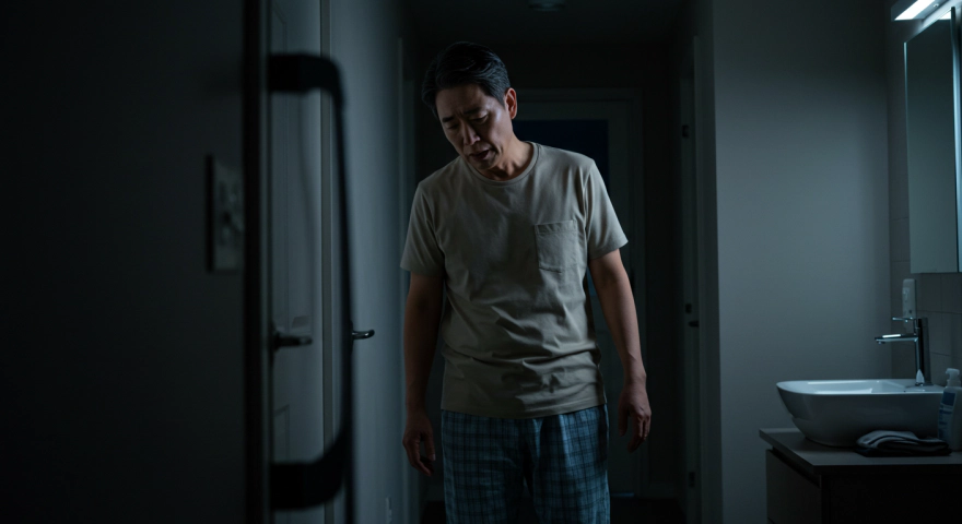 화장실 가는 한국인 중년 남성