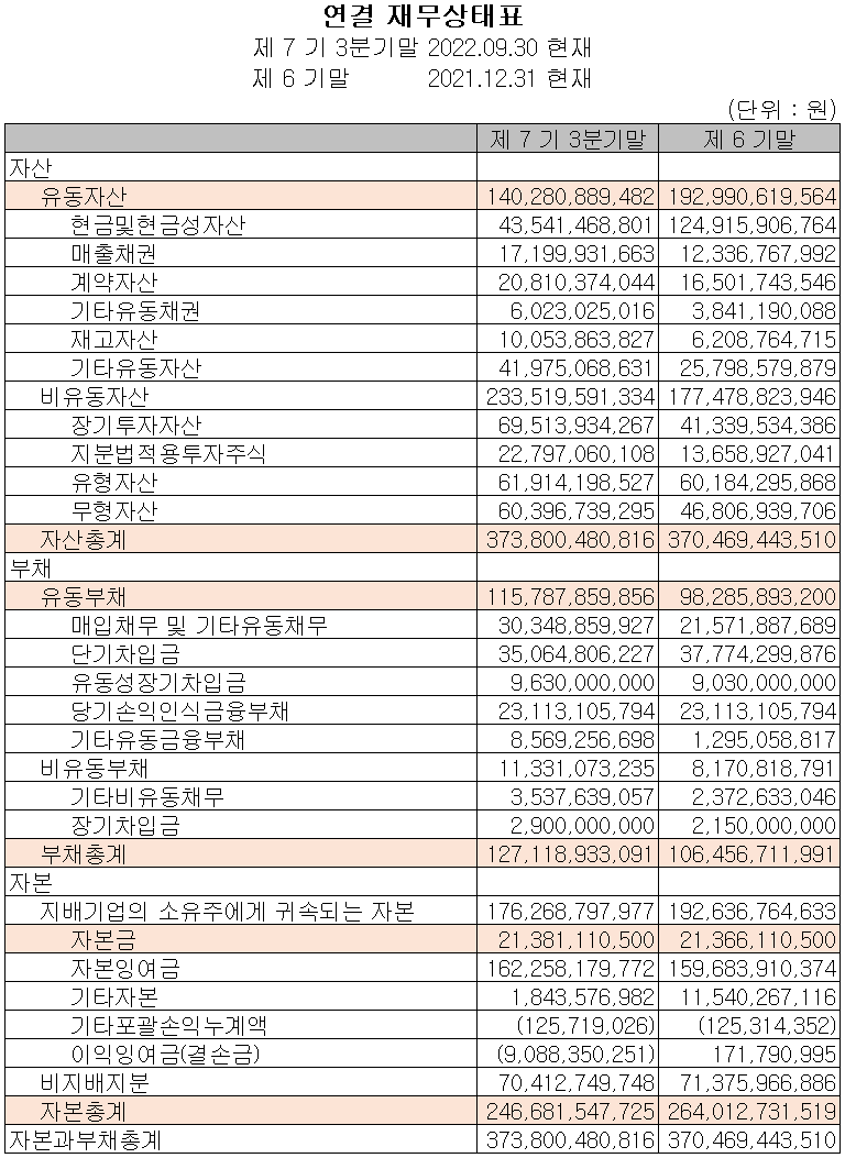 위지윅스튜디오 - 재무상태표