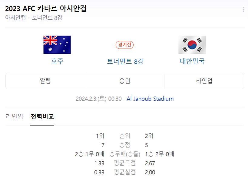 한국 호주 축구 생중계 무료 보기