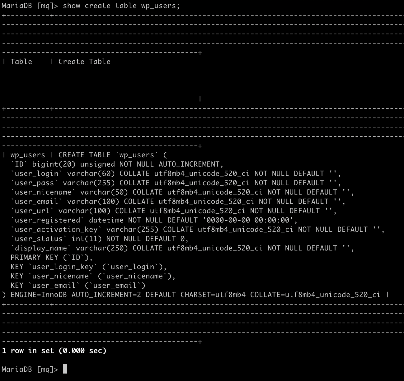 show create table