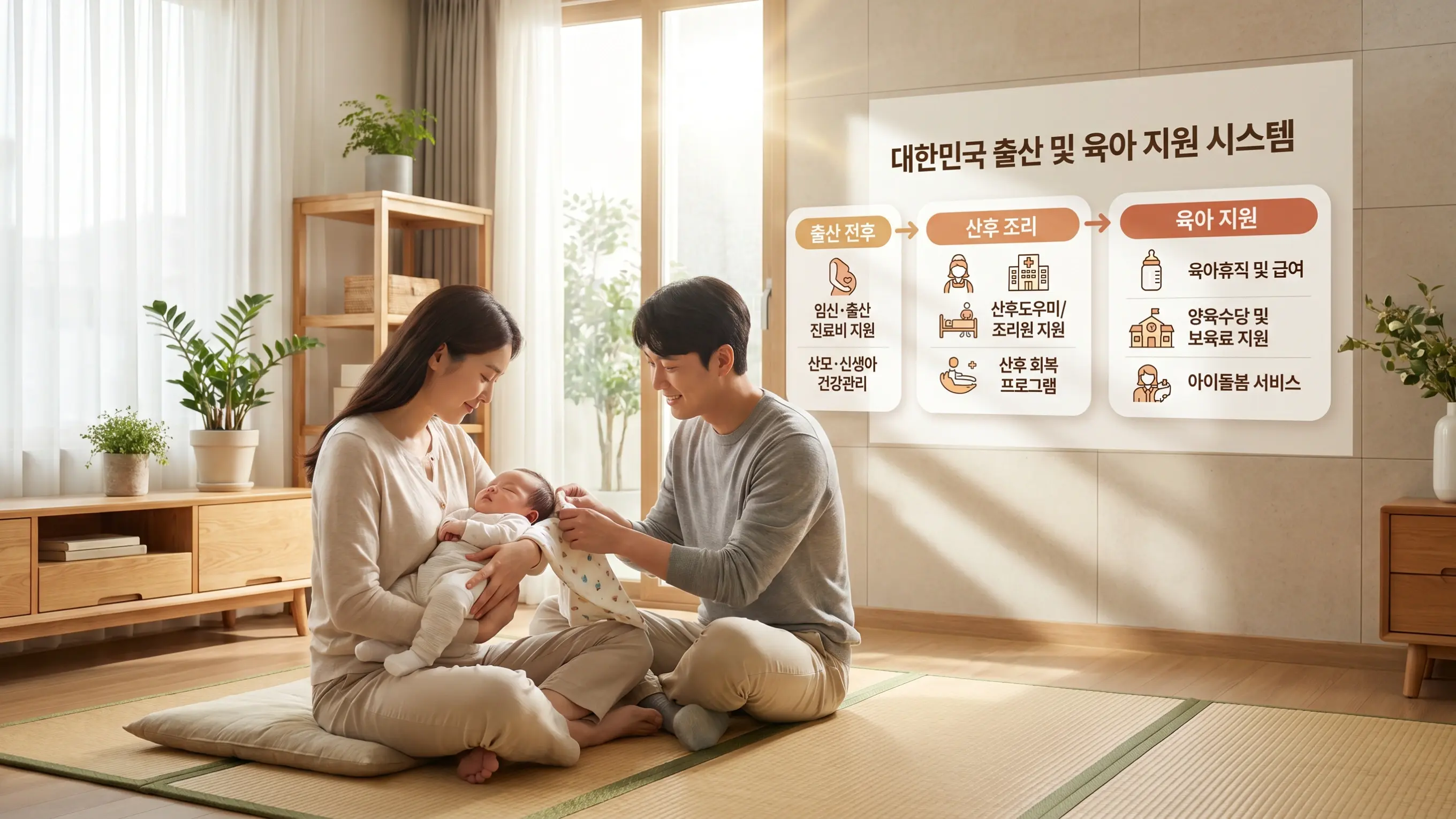 신생아를 돌보는 부모 모습