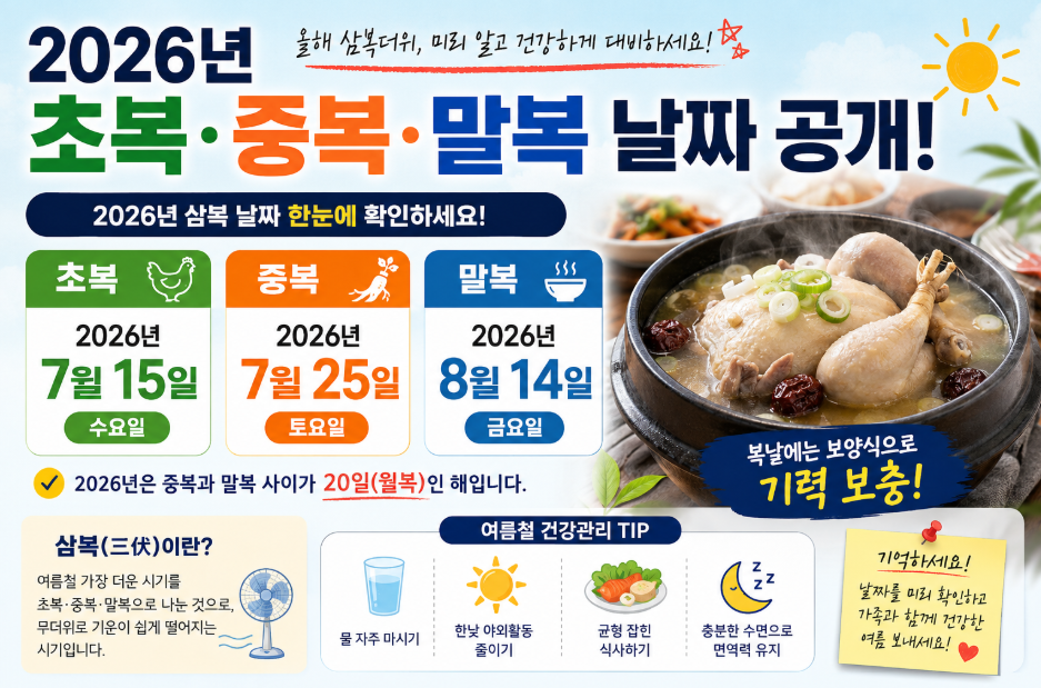 2026년 복날, 언제인지 미리 확인하셨나요?