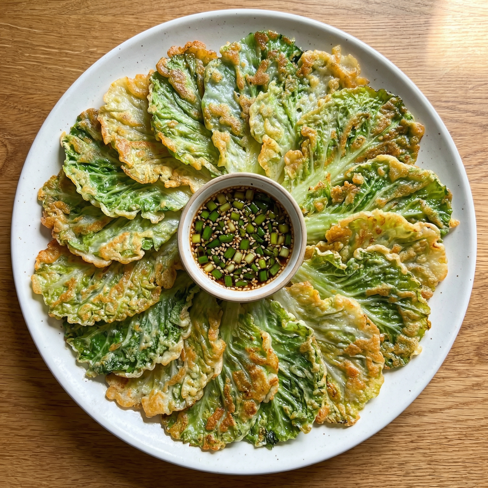 봄통잎으로 부친 봄동부침개 이미지.