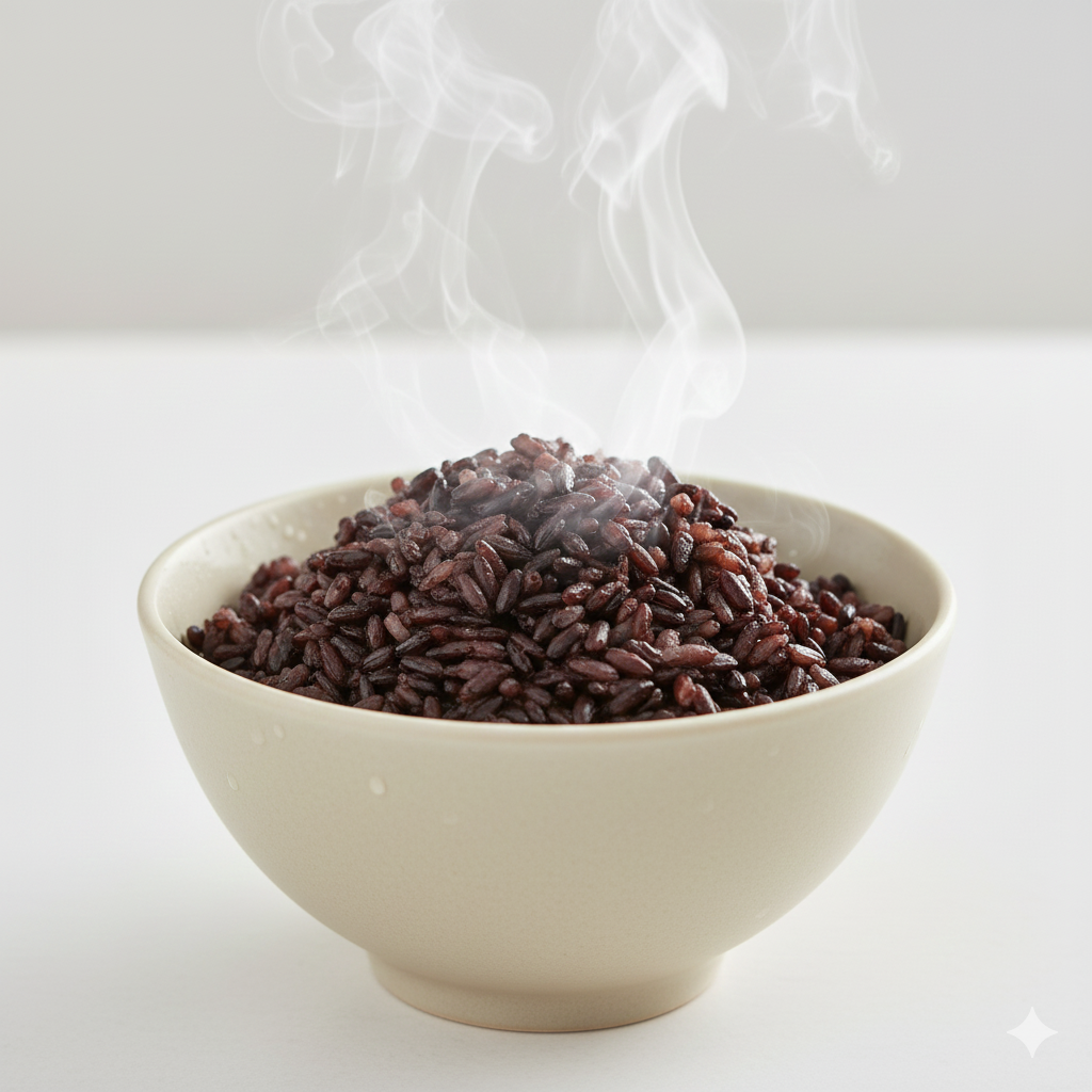 안토시아닌이 풍부해 건강에 좋은 윤기 흐르는 보랏빛의 흑미밥