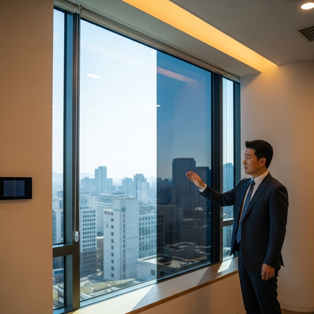 a large electrochromic smart window half-tinted