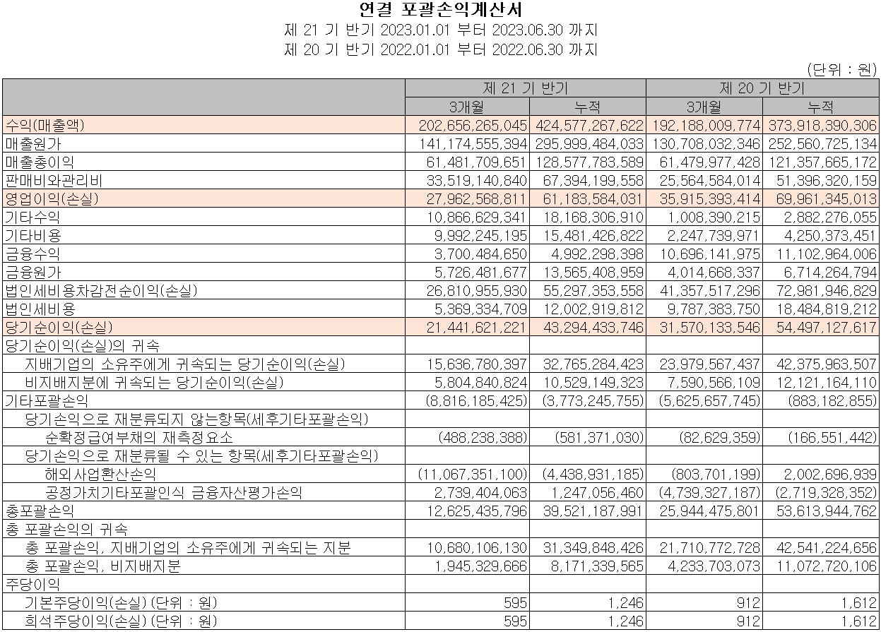 원익QnC - 손익계산서
