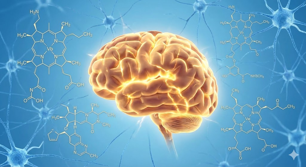 비타민 B12 효능과 뇌 신경 세포 보호 시각화 이미지