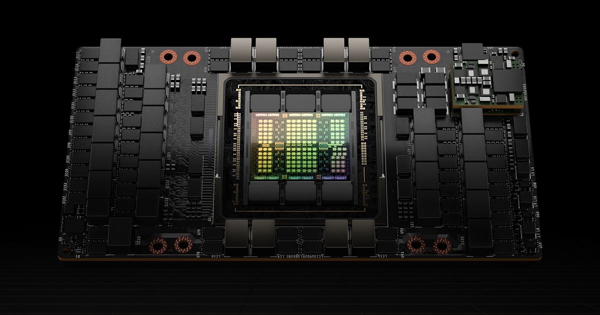NVIDIA H100 GPU와 HBM 메모리 구조, AI 데이터센터 수요를 보여주는 이미지