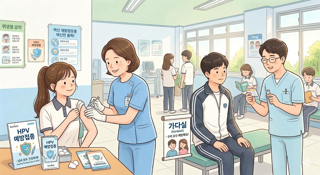 남.녀학생 HPV접종 사진