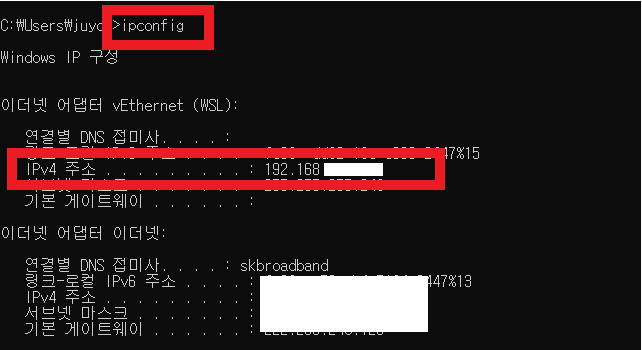 ip주소 확인하기