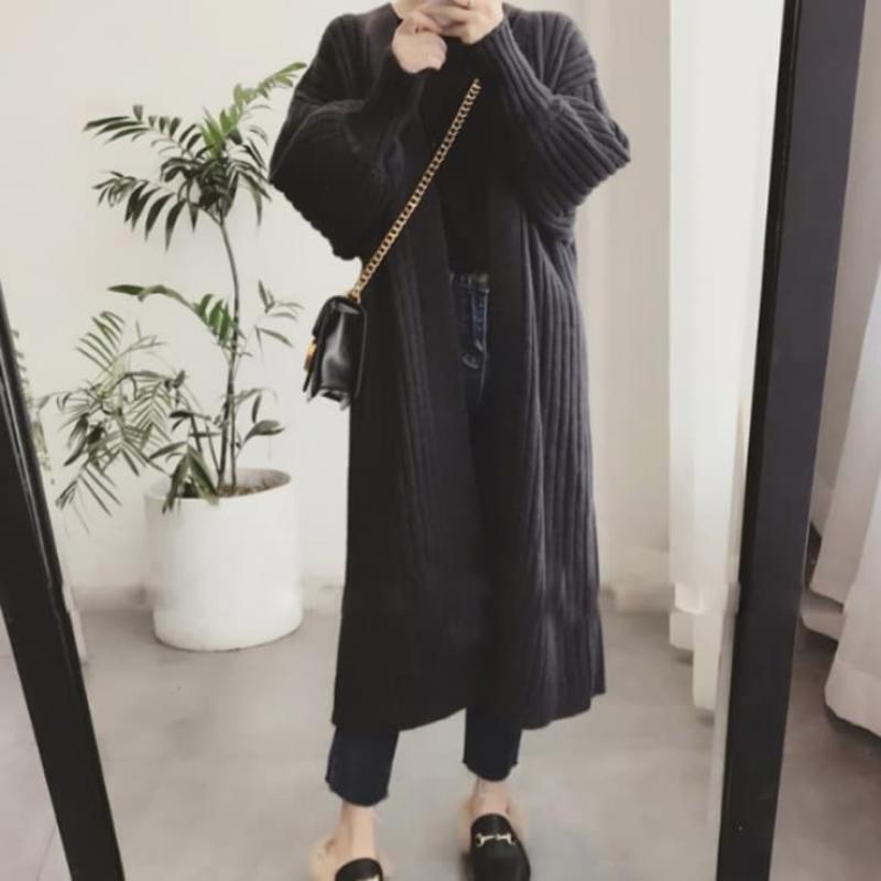 여성 가을 롱 가디건 베이직 데일리 헤스크 노버튼