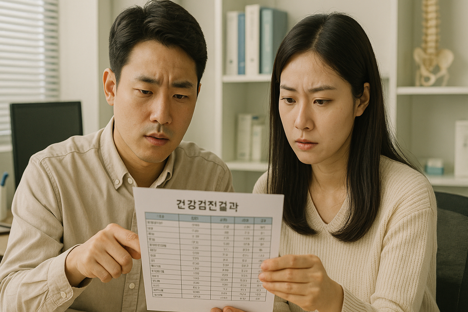 건강검진결과를 살펴보는 부부