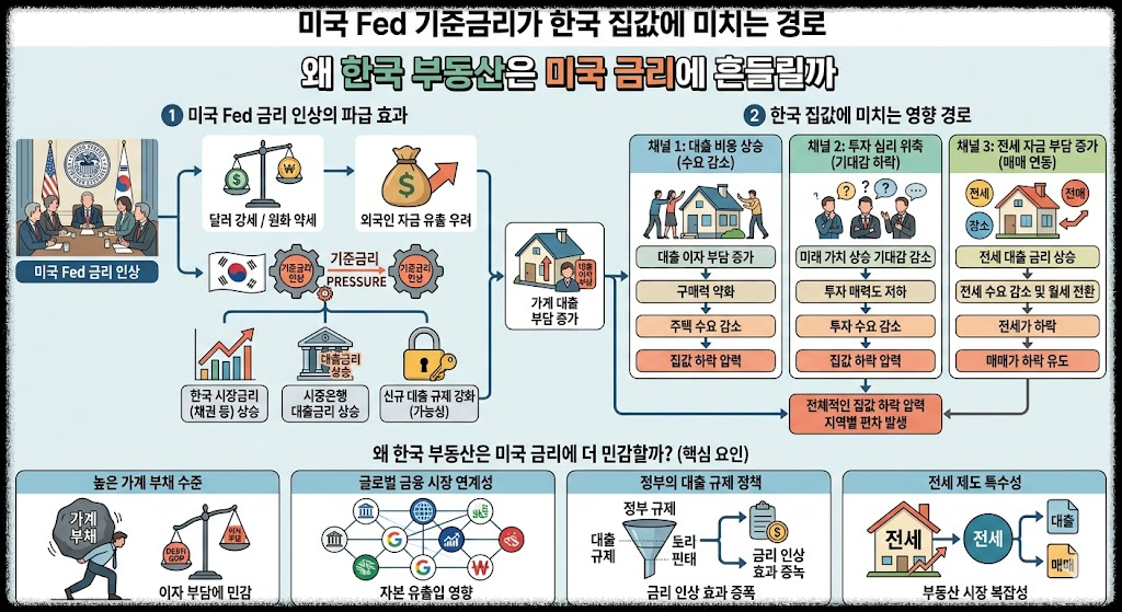 미국 Fed 기준금리가 한국 집값에 미치는 경로, 왜 한국 부동산은 미국 금리에 흔들릴까