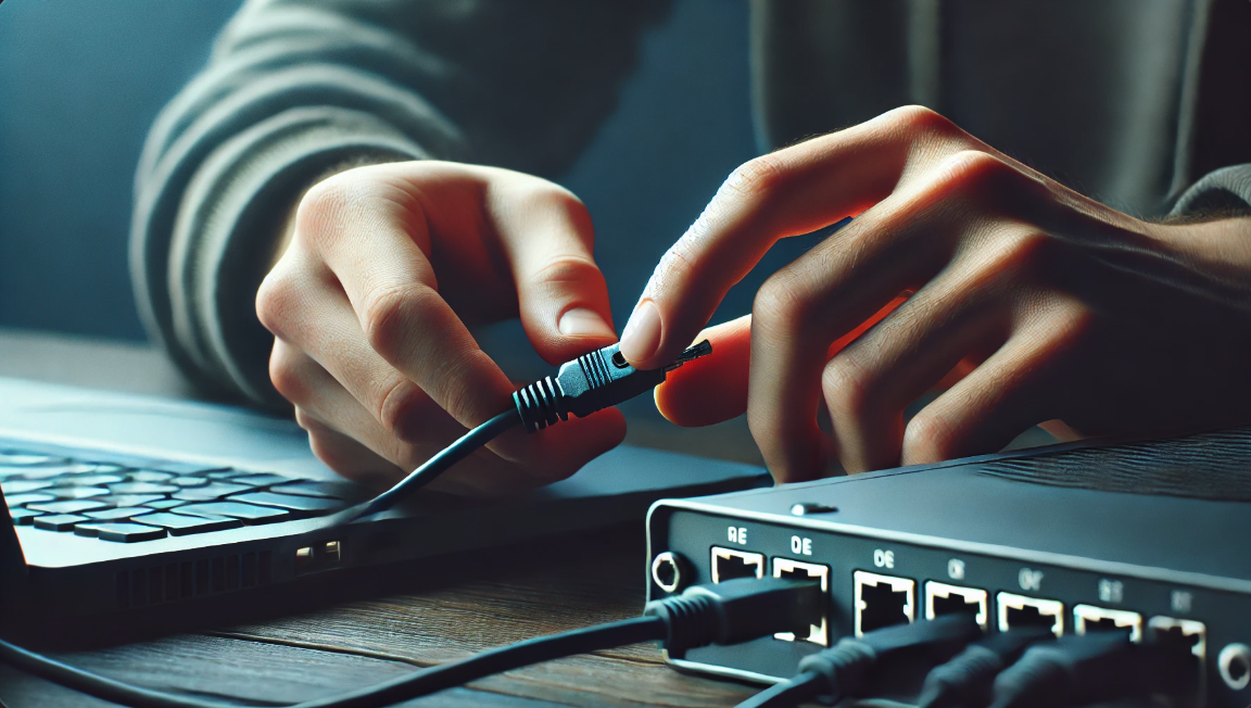 컴퓨터 포트에 헤드셋 케이블을 연결하는 손