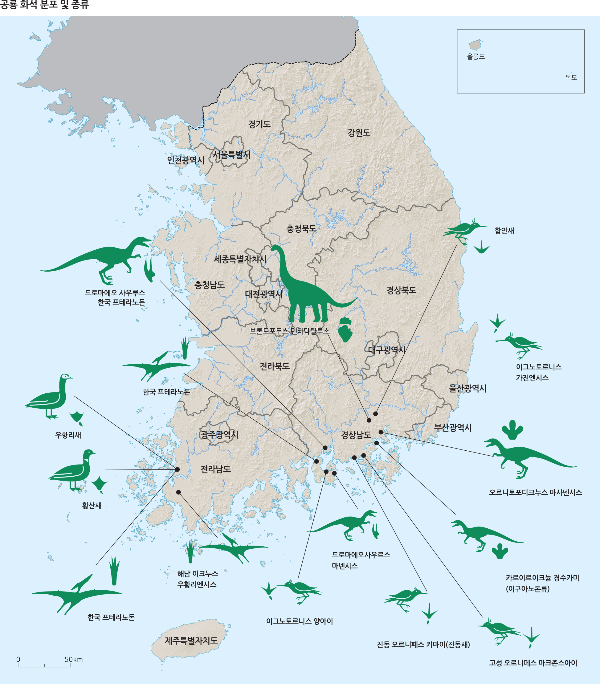 공룡 화석 한국 분포 및 종류