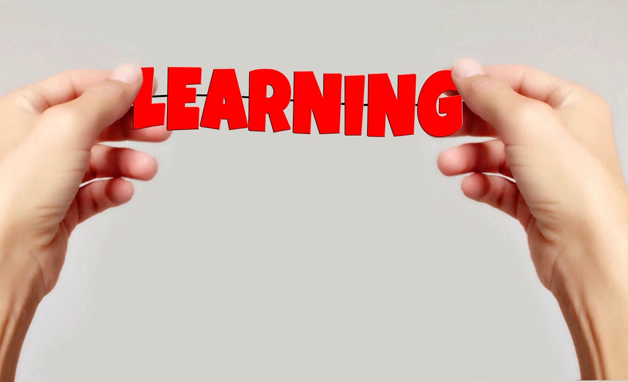 양 손으로 learning 의 붉은 폰트를 잡고 있고 있음