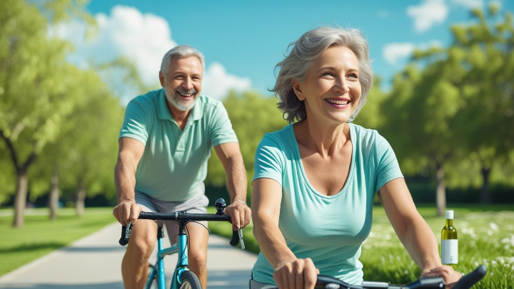 뇌졸중 예방을 위한 건강한 생활습관 이미지 - 걷기, 식단, 정기검진 실천 강조