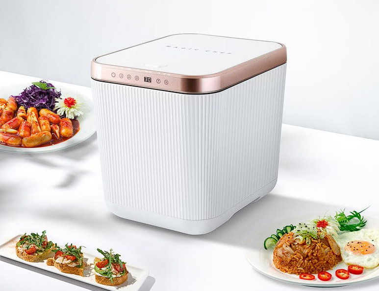 매직쉐프 음식물처리기 MFW-V3000W, 심플한 디자인과 고성능 음식물 처리 기능을 갖춘 주방 필수 가전.
